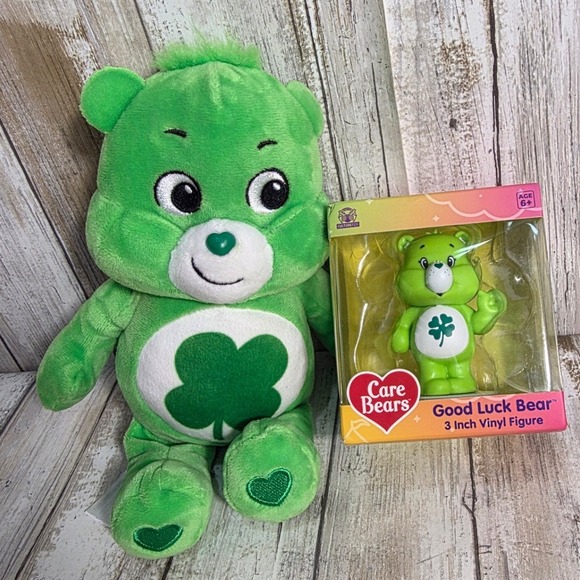 Care Bears Other - 10'Care Bears Good Luck Bear Green Plush and 3 Inch Vinyl Figure CultureFly Set